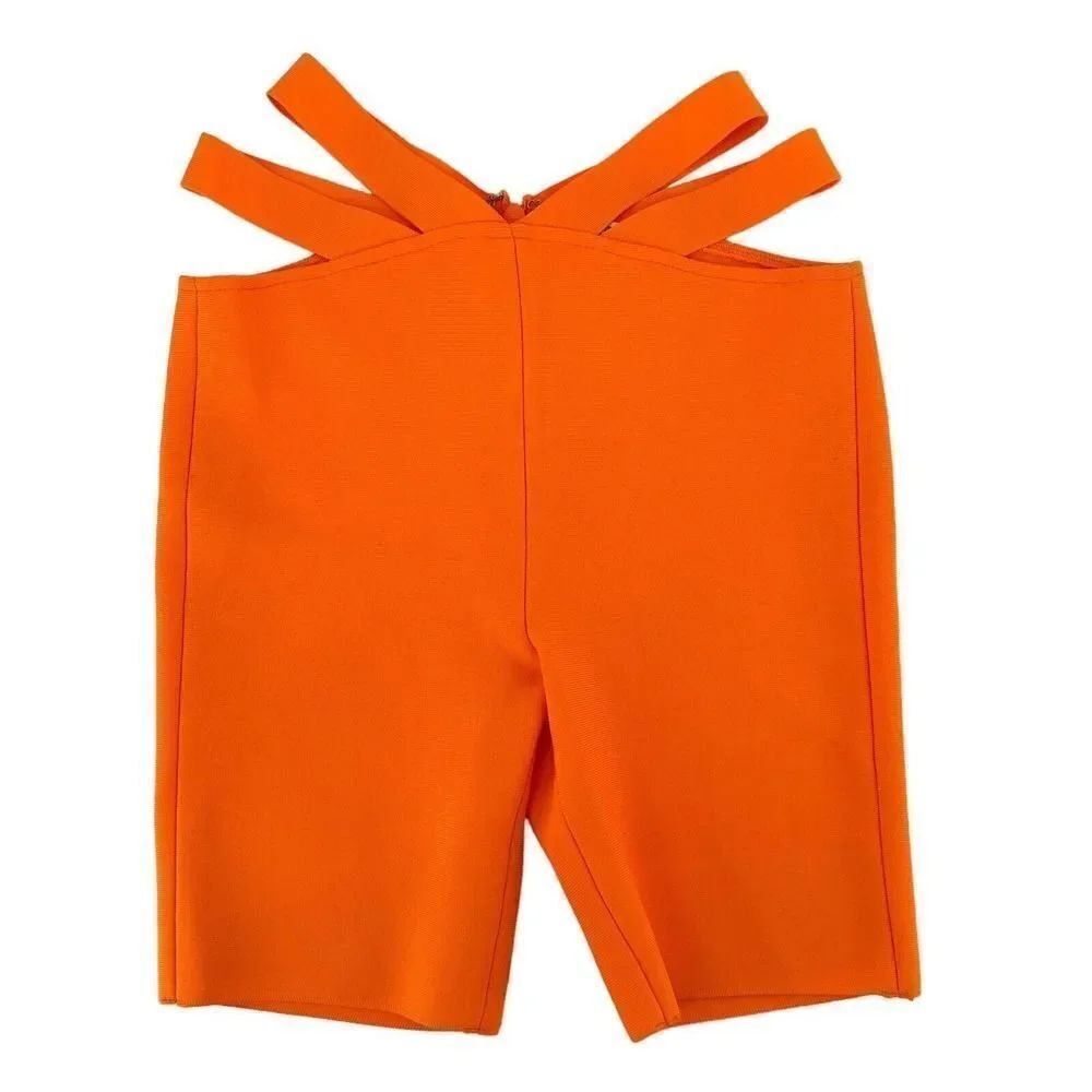 Mi558 Los Angeles Neon Orange Biker Shorts Caged High Rise High Hip Sexy Size M